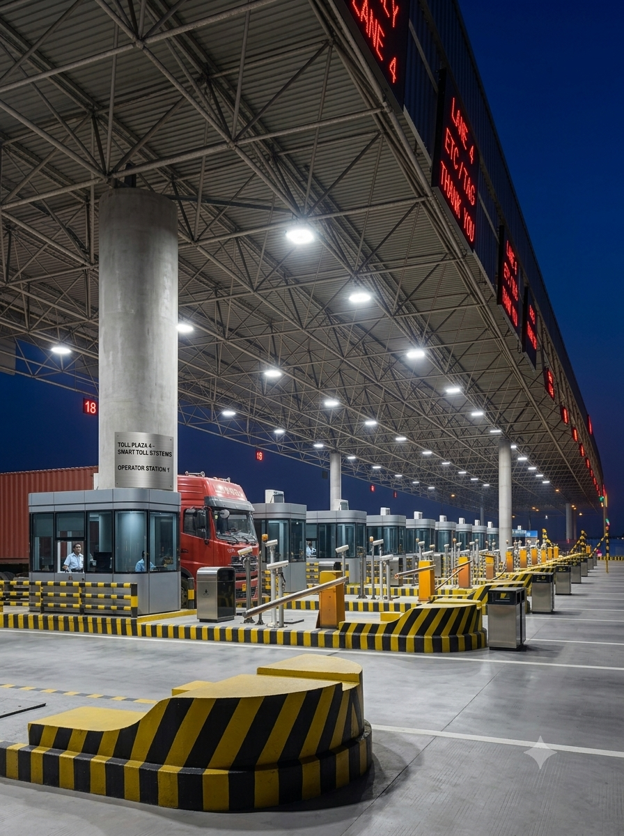 Illuminated transportation checkpoint at night